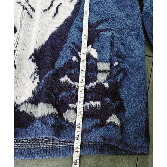 VTG GENESIS Blue Wolf Feather Hoodie Jacket Mens Large Full Zip Wool - Picture 6 of 11